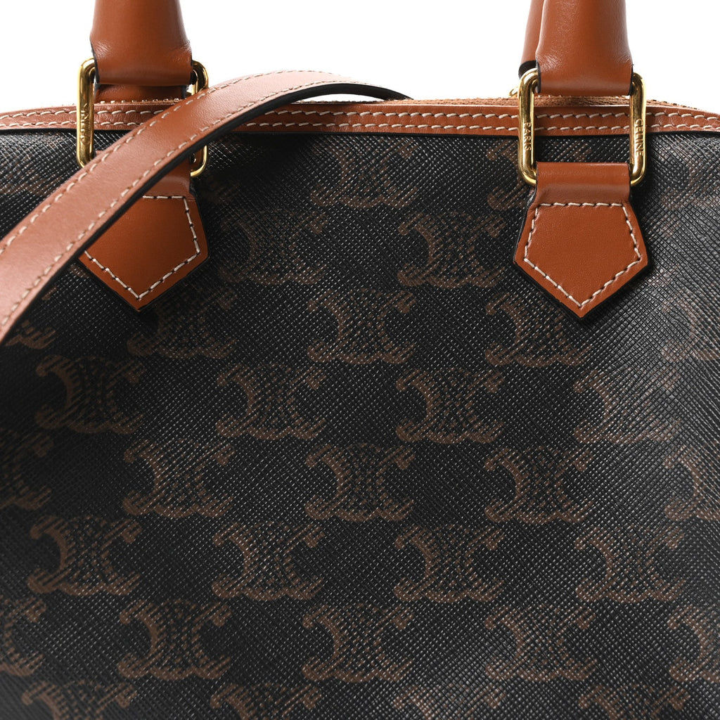 Triomphe Canvas Calfskin Small Boston Bag Tan