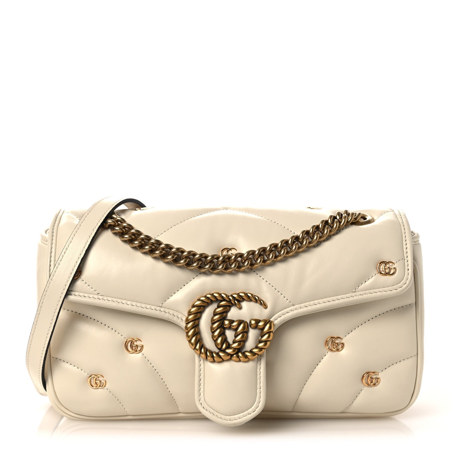 Nappa Matelasse Double G Studs Small Torchon GG Marmont Shoulder Bag Mystic White