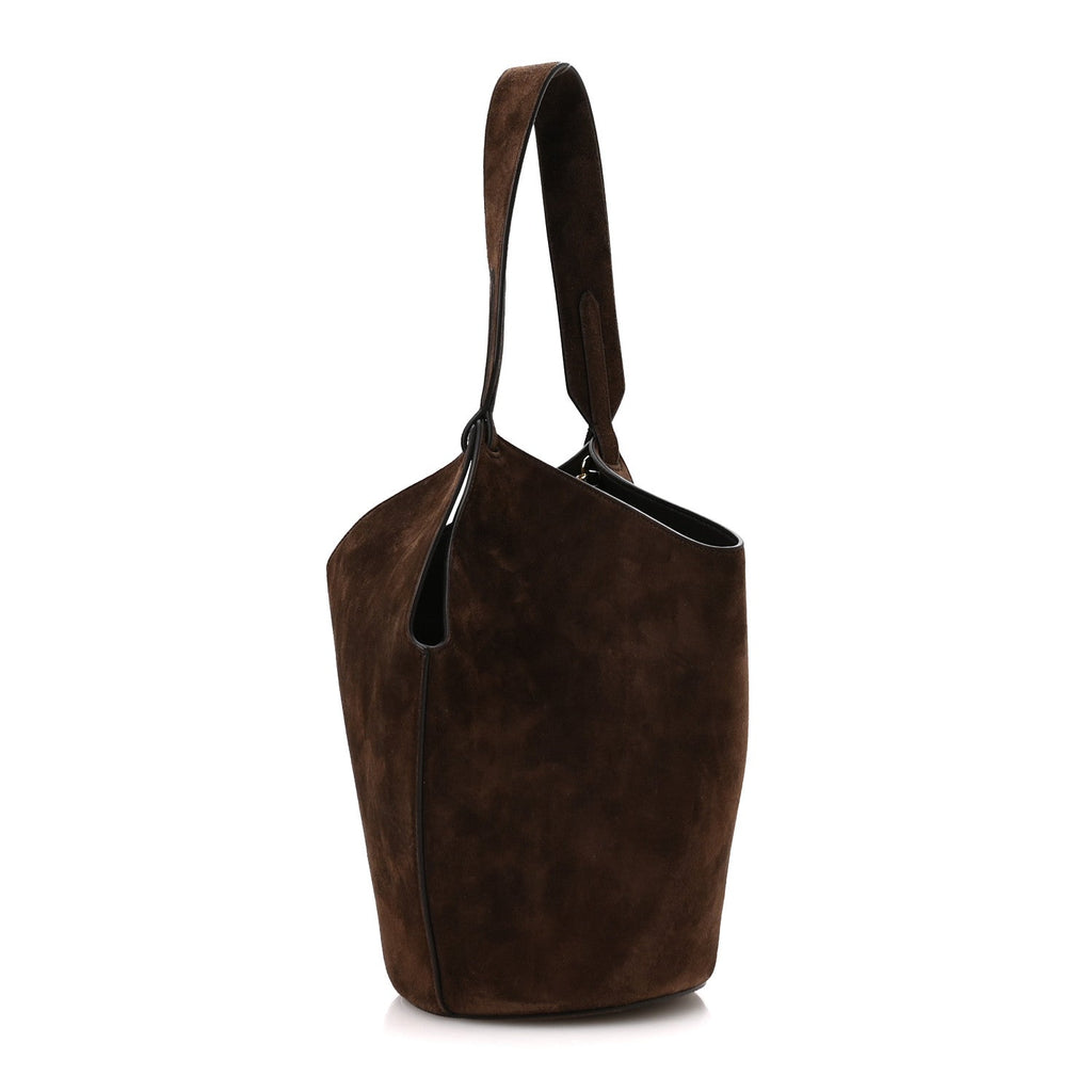 Suede Calfskin Mini Lotus Tote  Dark Brown