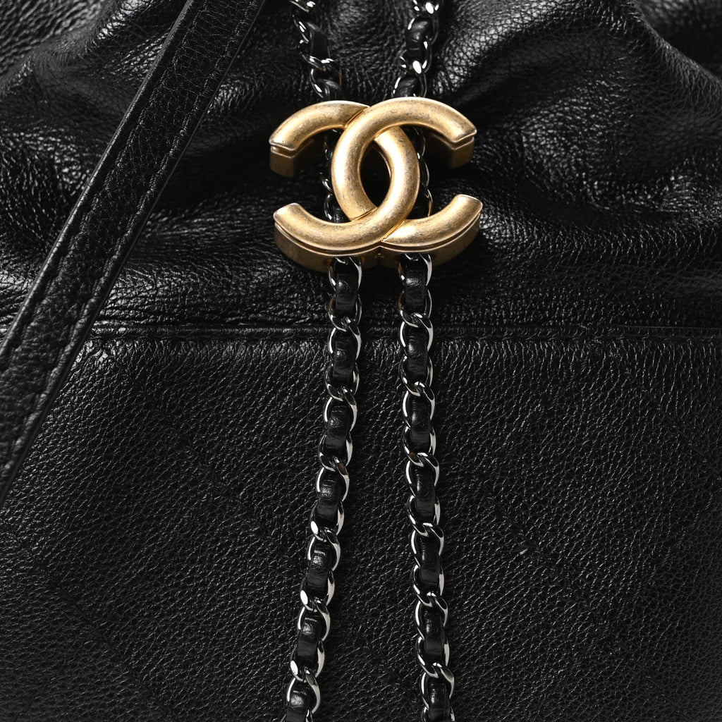 Aged Calfskin Quilted Small Gabrielle Bucket Black