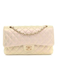 Iridescent Lambskin Quilted Medium Double Flap Ivory Ivory