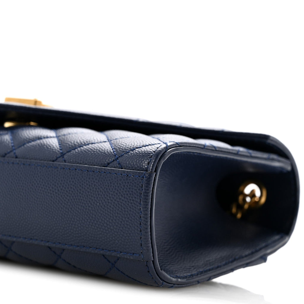 Grain De Poudre Textured Mixed Matelasse Triquilt Small Monogram Satchel Blue Charron