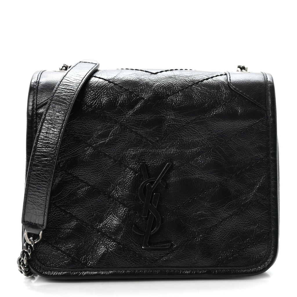 Crinkled Calfskin Matelasse Monogram Niki Chain Wallet Black