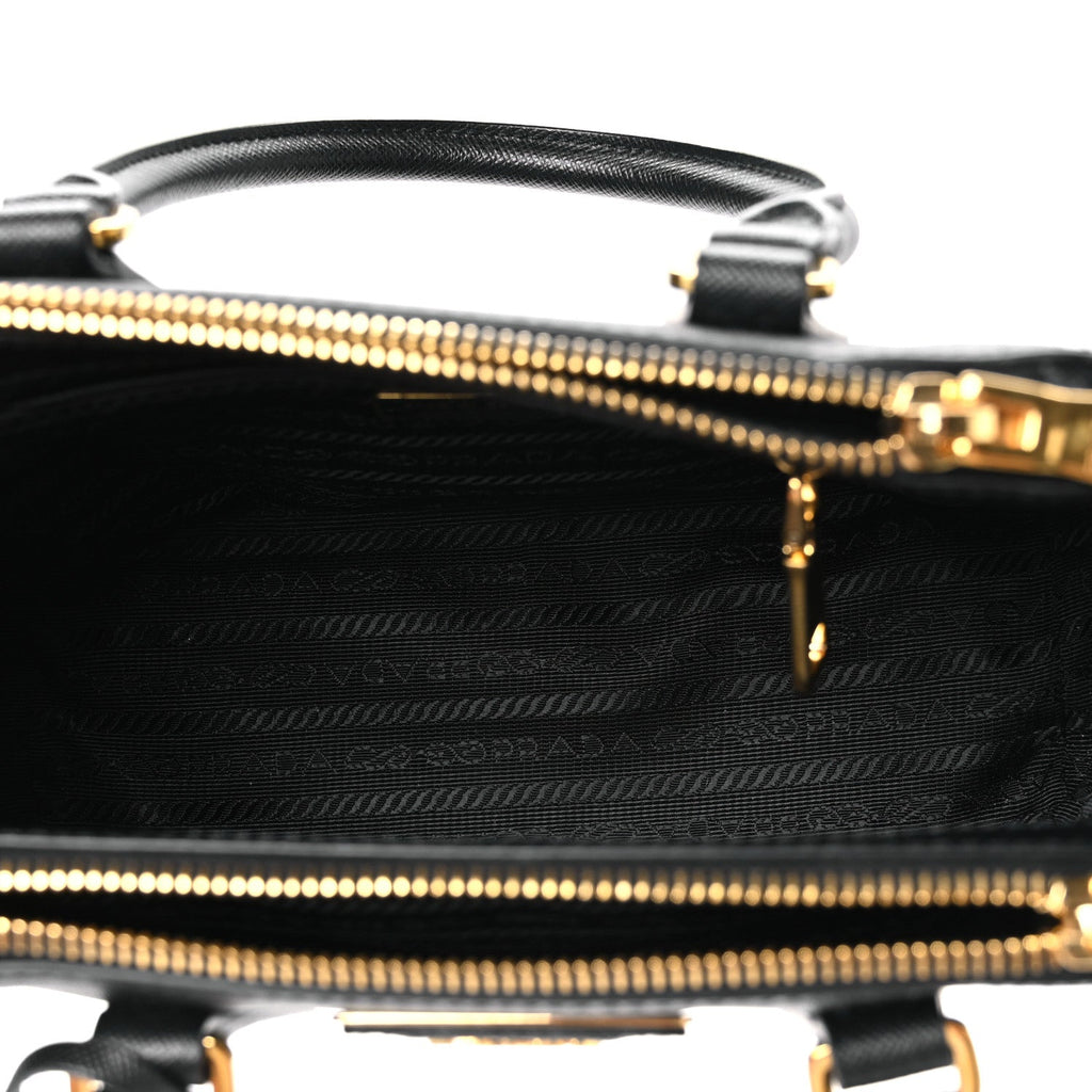 Saffiano Lux Mini Galleria Double Zip Tote Black