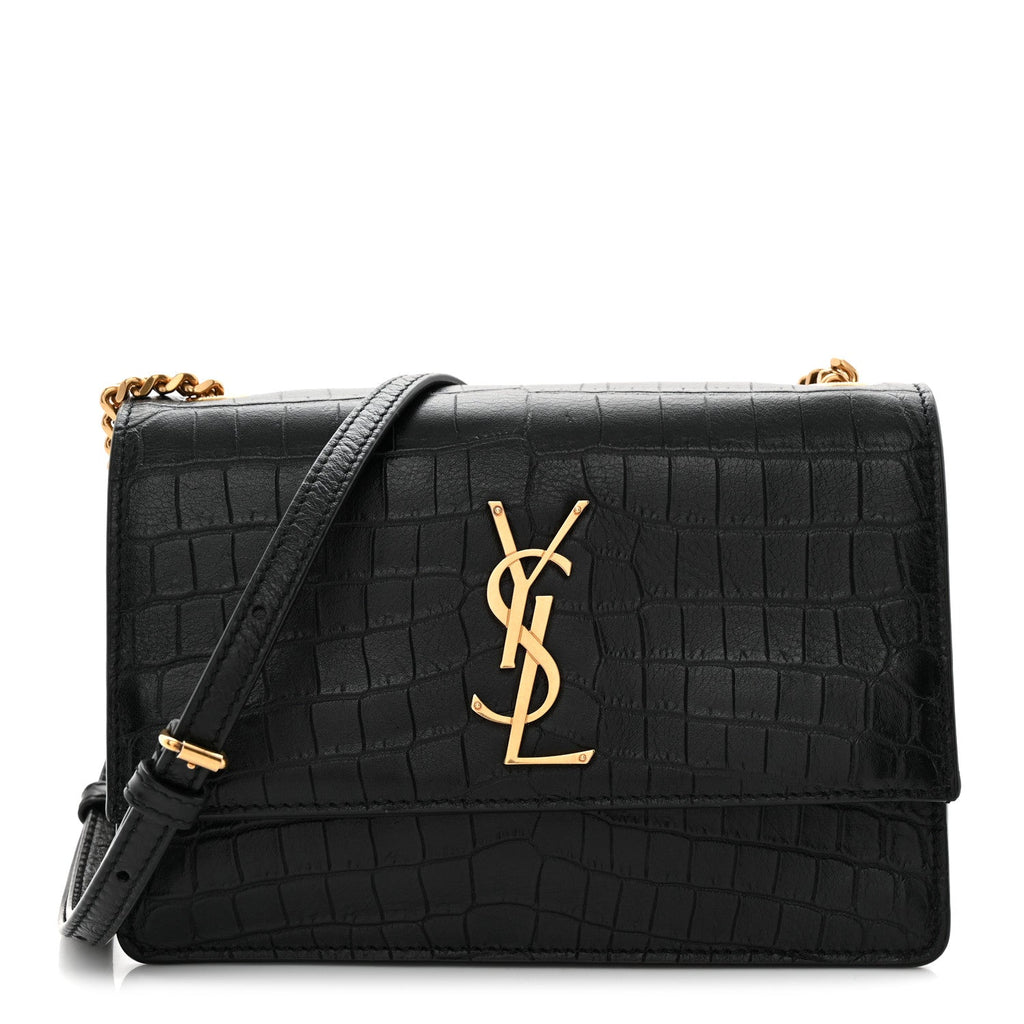 Calfskin Crocodile Embossed Monogram Small Sunset Black