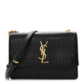 Calfskin Crocodile Embossed Monogram Small Sunset Black