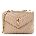 Calfskin Y Quilted Monogram Small Loulou Chain Satchel Dark Beige