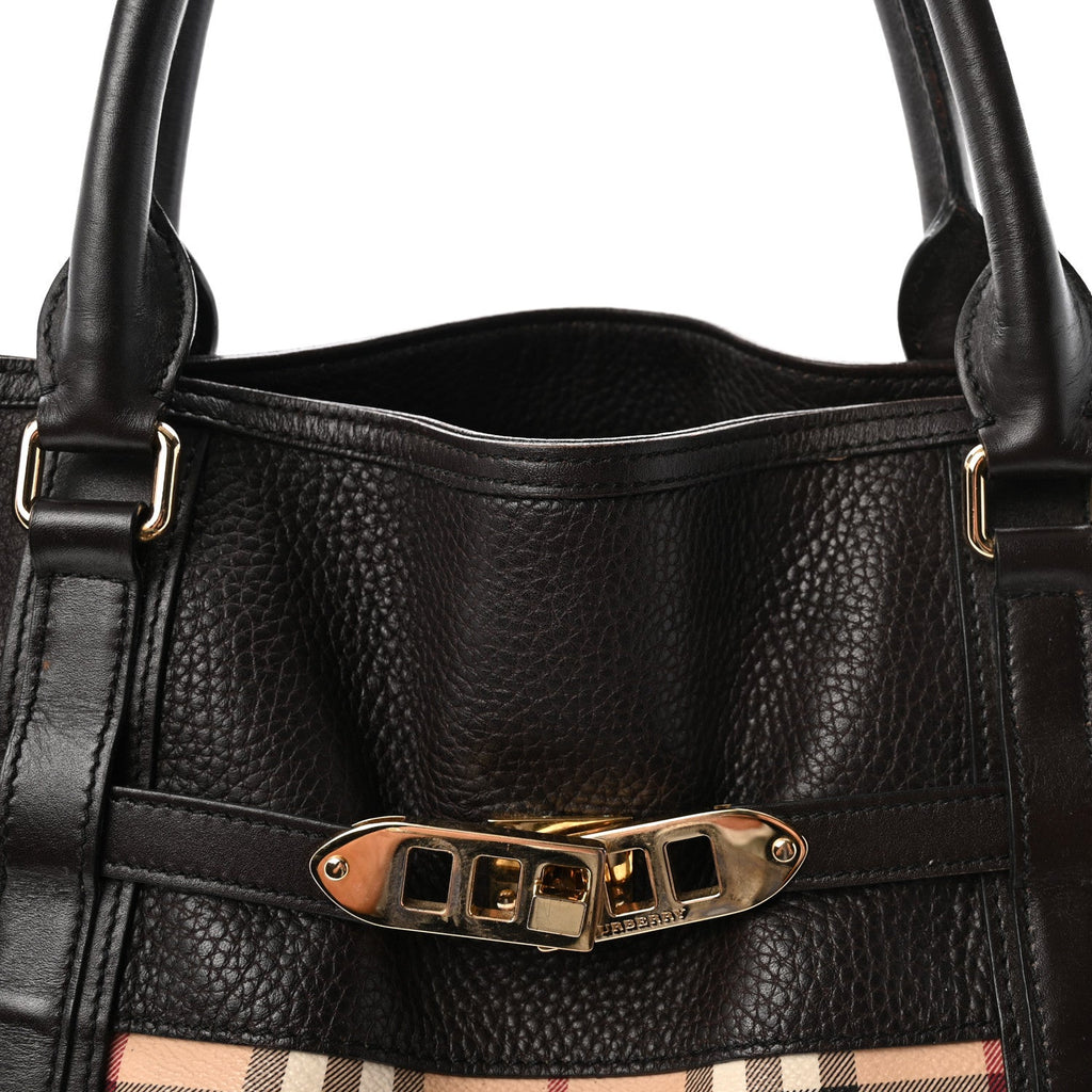 Grained Calfskin Haymarket Check Medium Golderton Tote Chocolate
