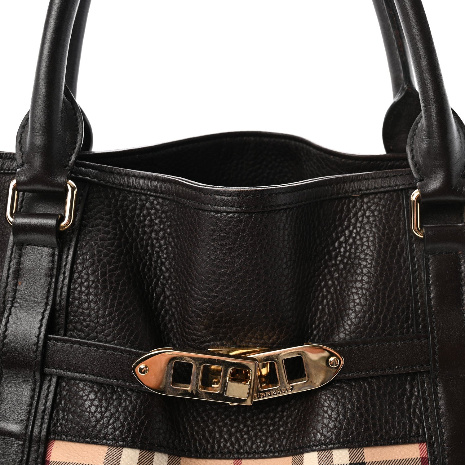 Grained Calfskin Haymarket Check Medium Golderton Tote Chocolate