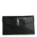 Calfskin Crocodile Embossed Uptown Monogram Pouch Black