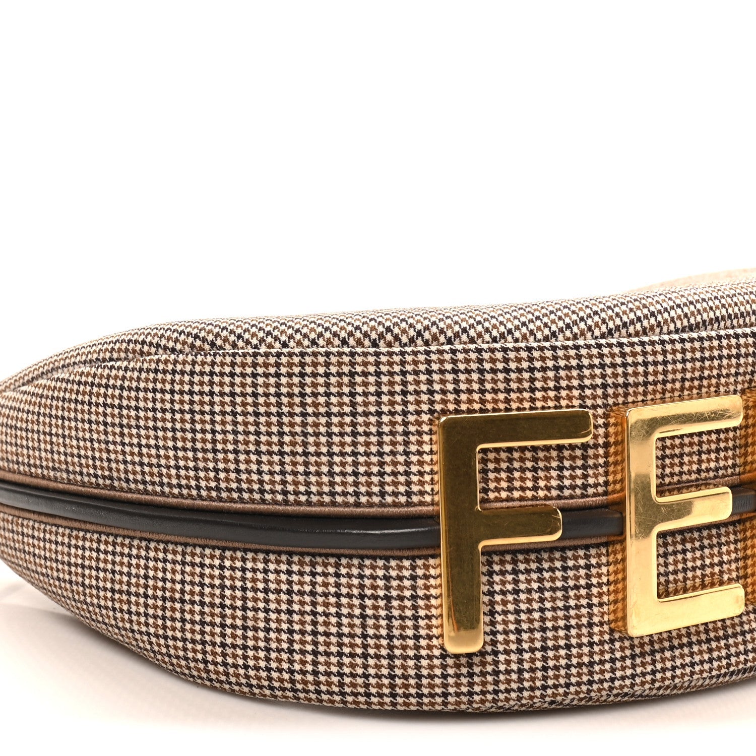 Wool Vitello Grace Small Houndstooth Small Fendigraphy Hobo Bag Beige Ebano