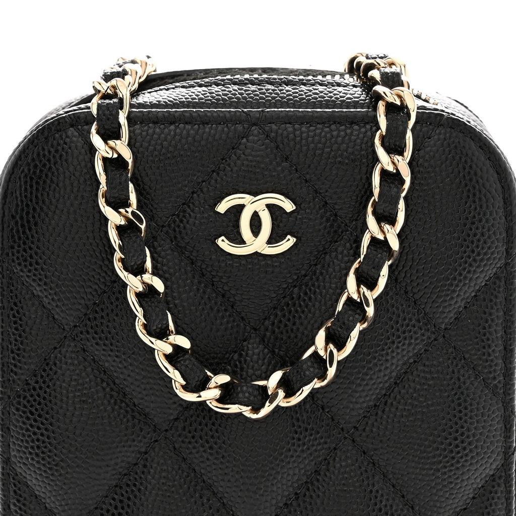 Caviar Quilted Phone Holder Wallet On Chain WOC Black