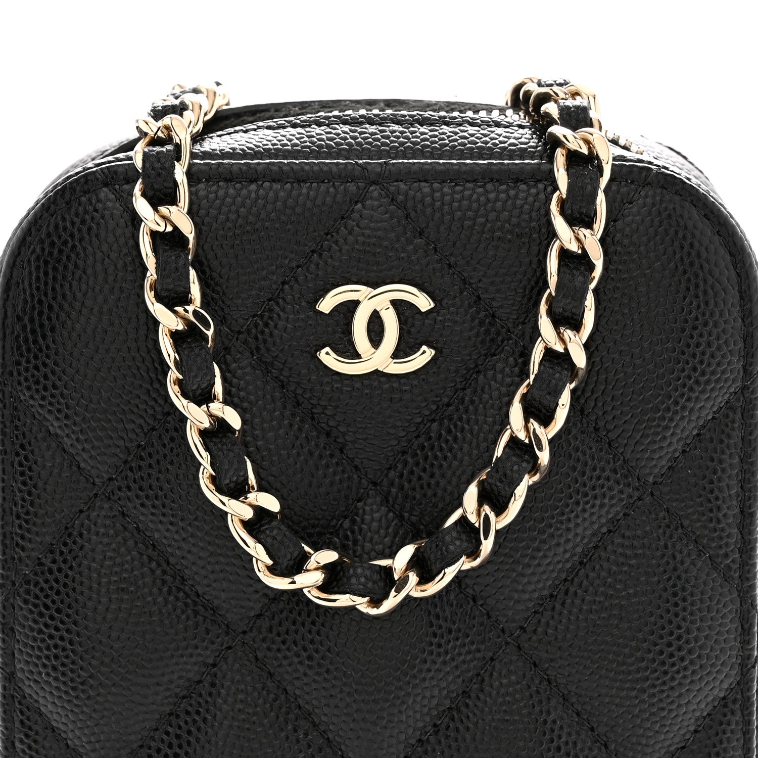 Caviar Quilted Phone Holder Wallet On Chain WOC Black