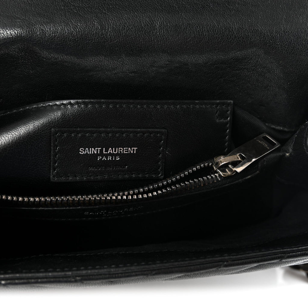 Sheepskin Matelasse Chevron Monogram Medium College Bag Black
