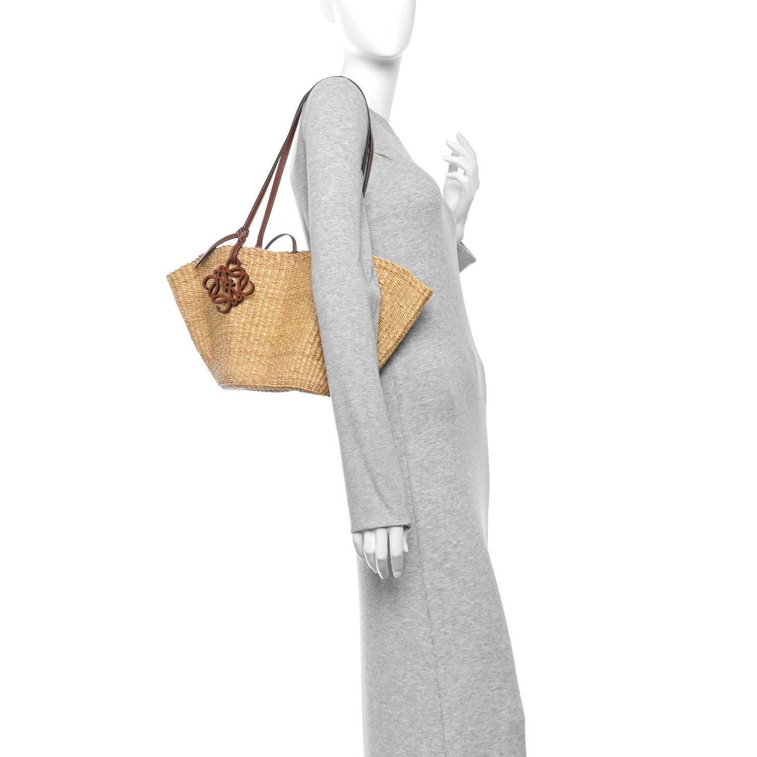 Calfskin Raffia Paulas Ibiza Small Basket Tote Bag Natural Pecan
