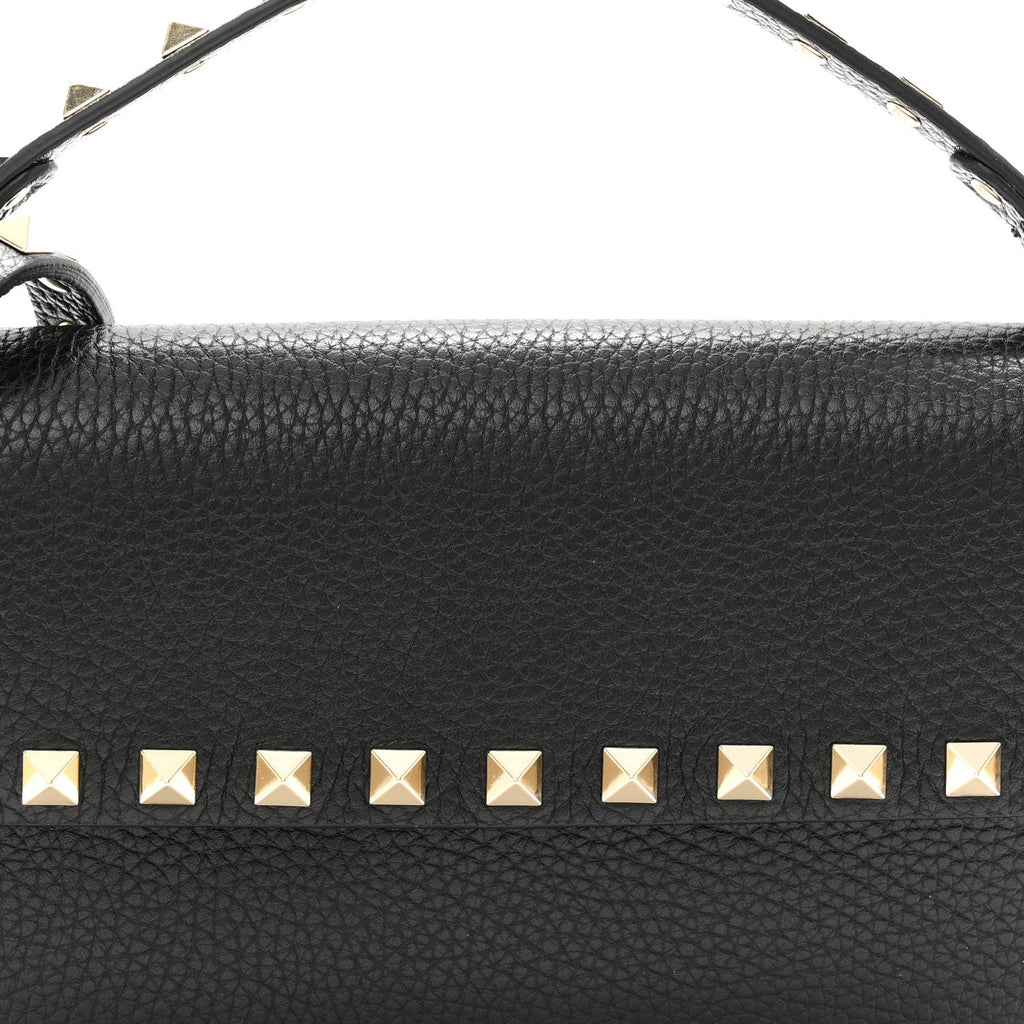 Grainy Calfskin Rockstud Crossbody Pouch Black