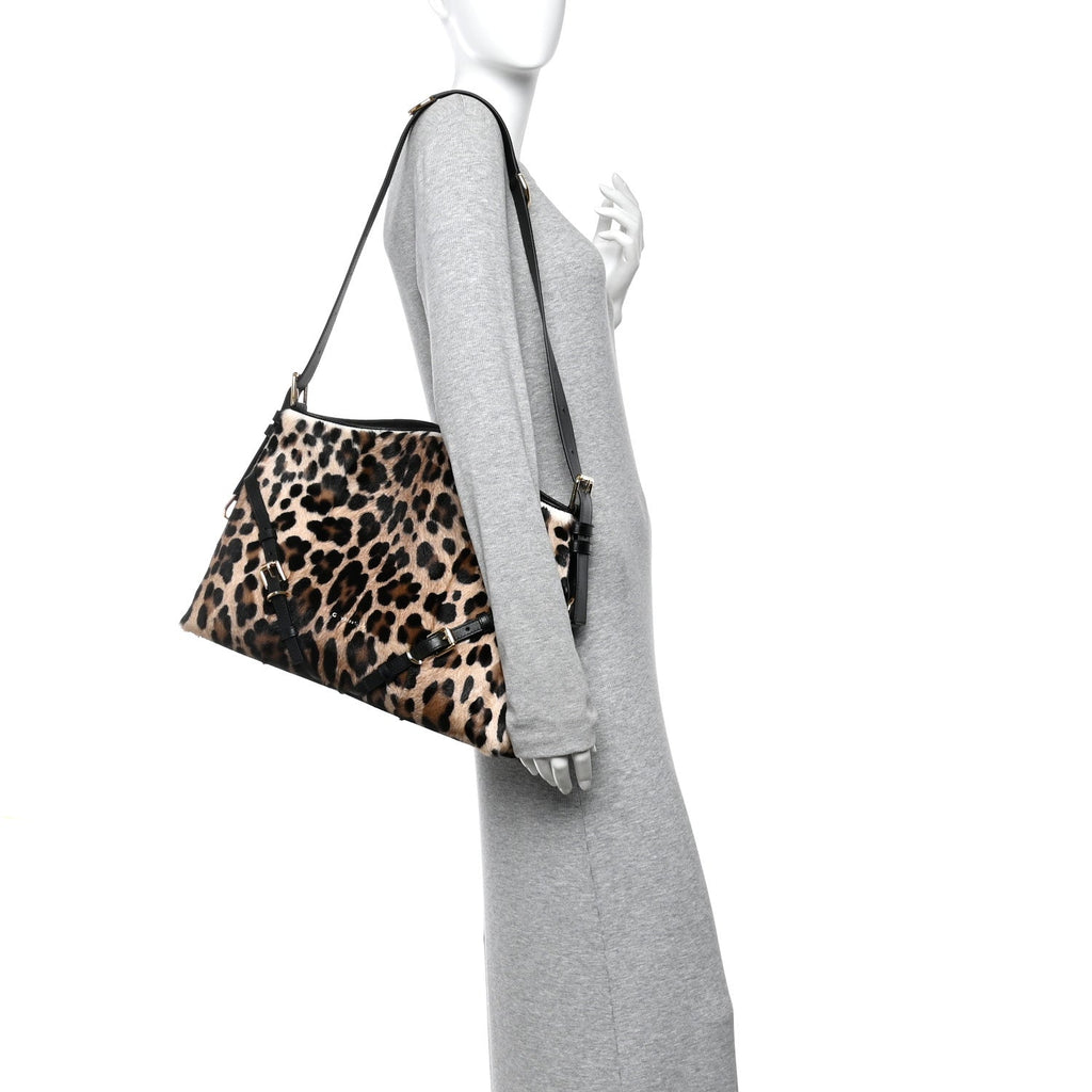 Goat Hair Medium Leopard Voyou Bag Black Beige