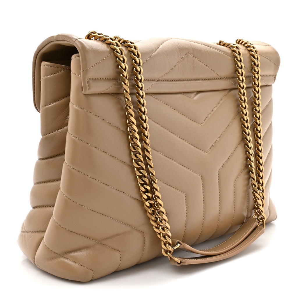 Calfskin Y Quilted Monogram Medium Loulou Chain Satchel Dark Beige
