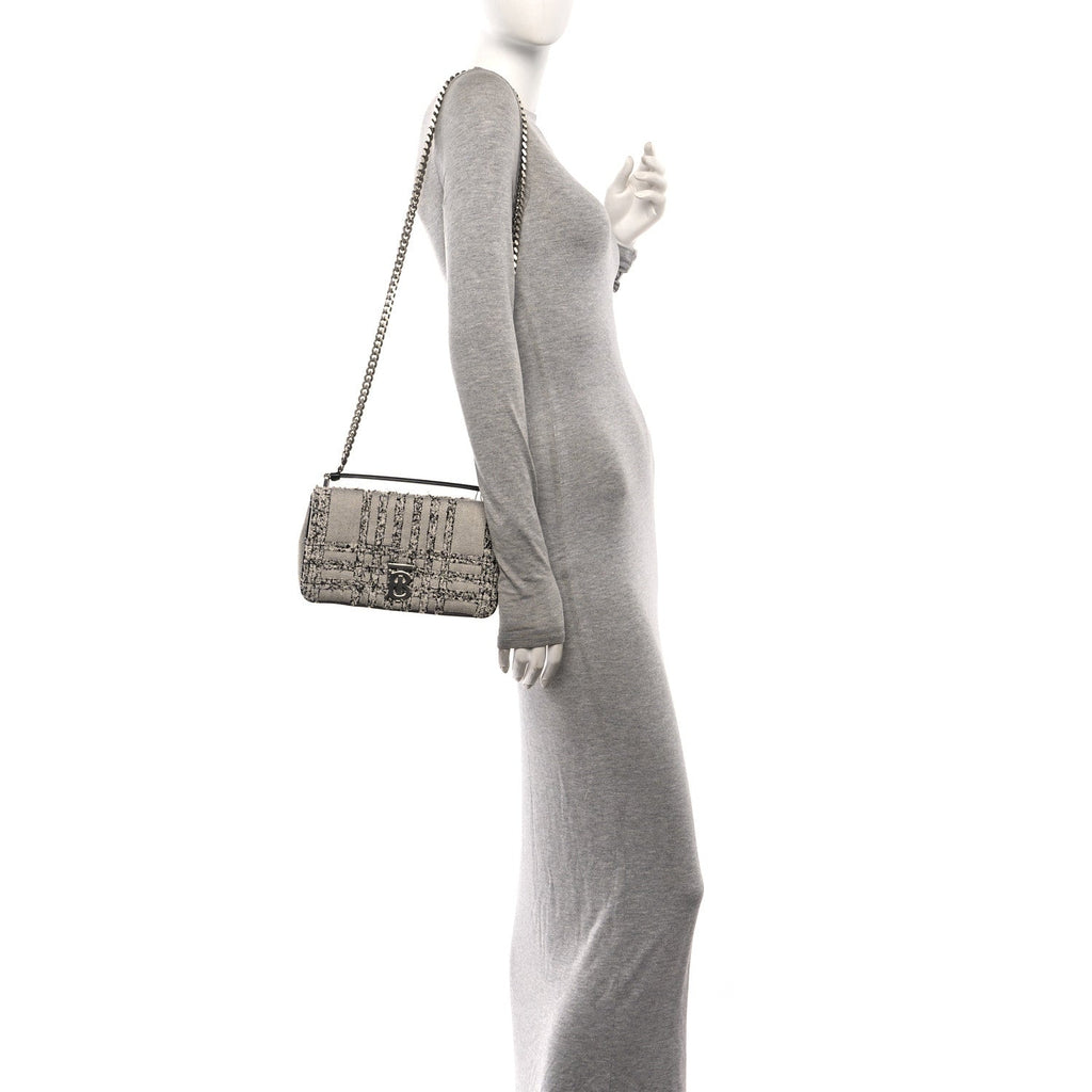 Lambskin Needle Punch Quilted Check Small Lola Bag White Black