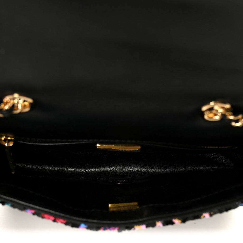 Sequin Logo CC Small Single Flap Black Multicolor
