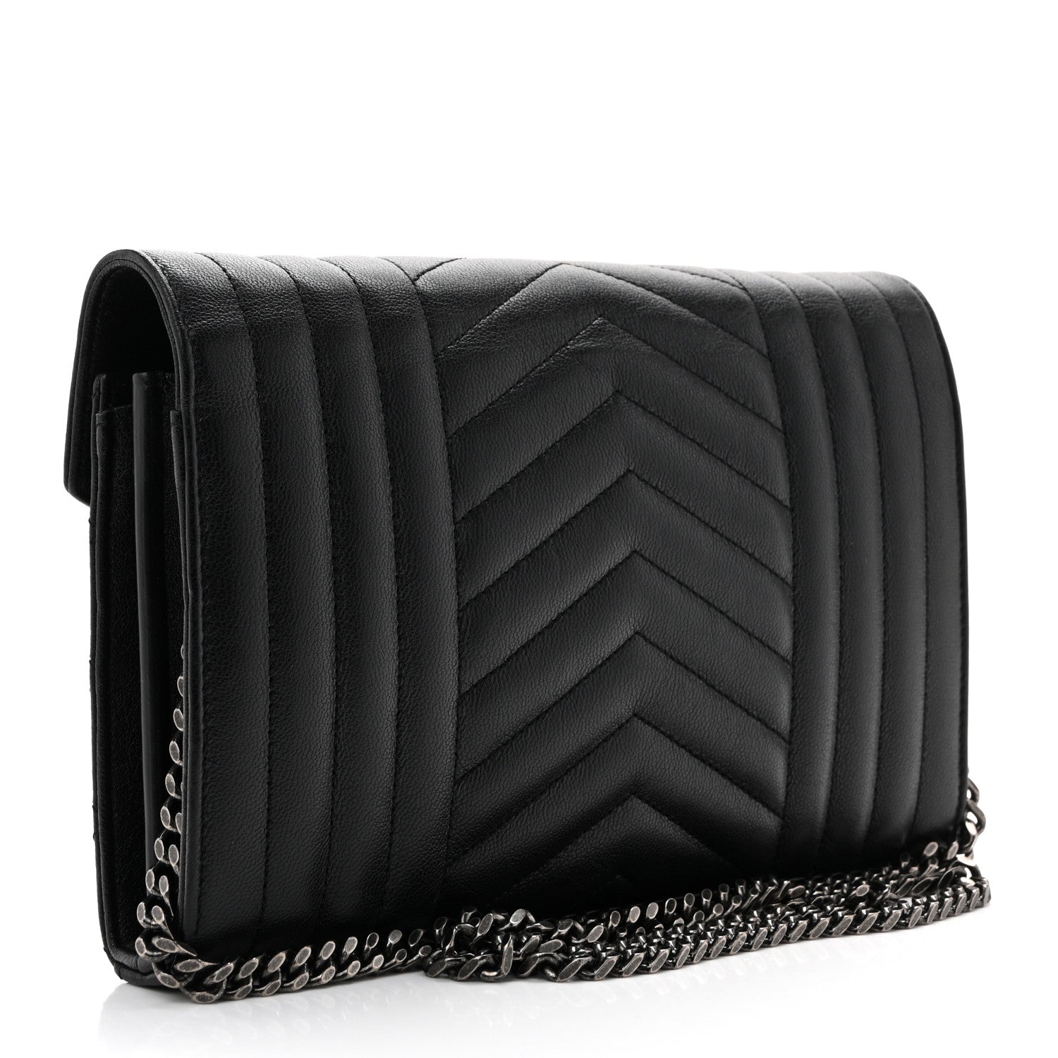 Sheepskin Tri-Quilt Monogram Envelope Chain Wallet Black