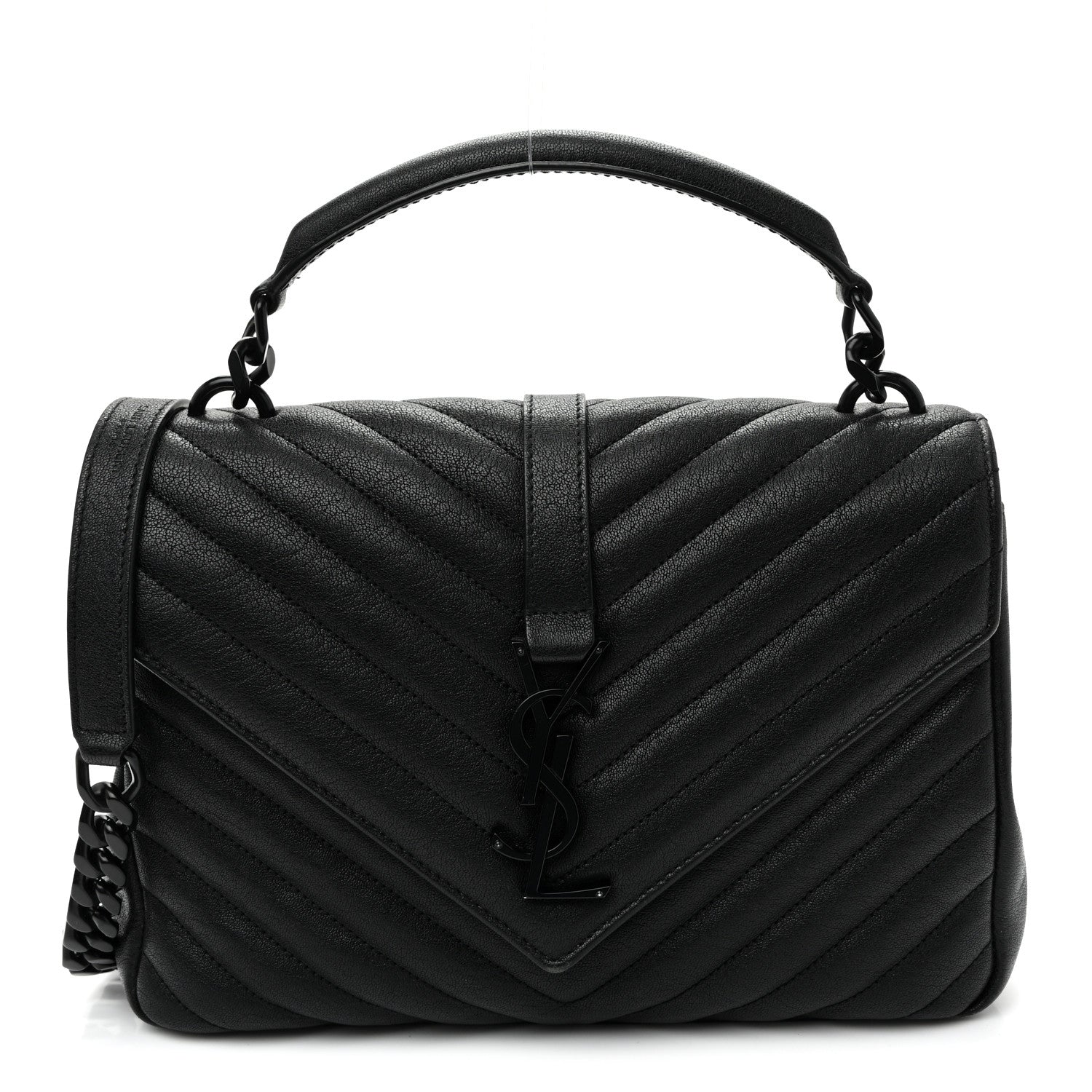 Sheepskin Matelasse Chevron Monogram Monochrome Medium College Bag Black