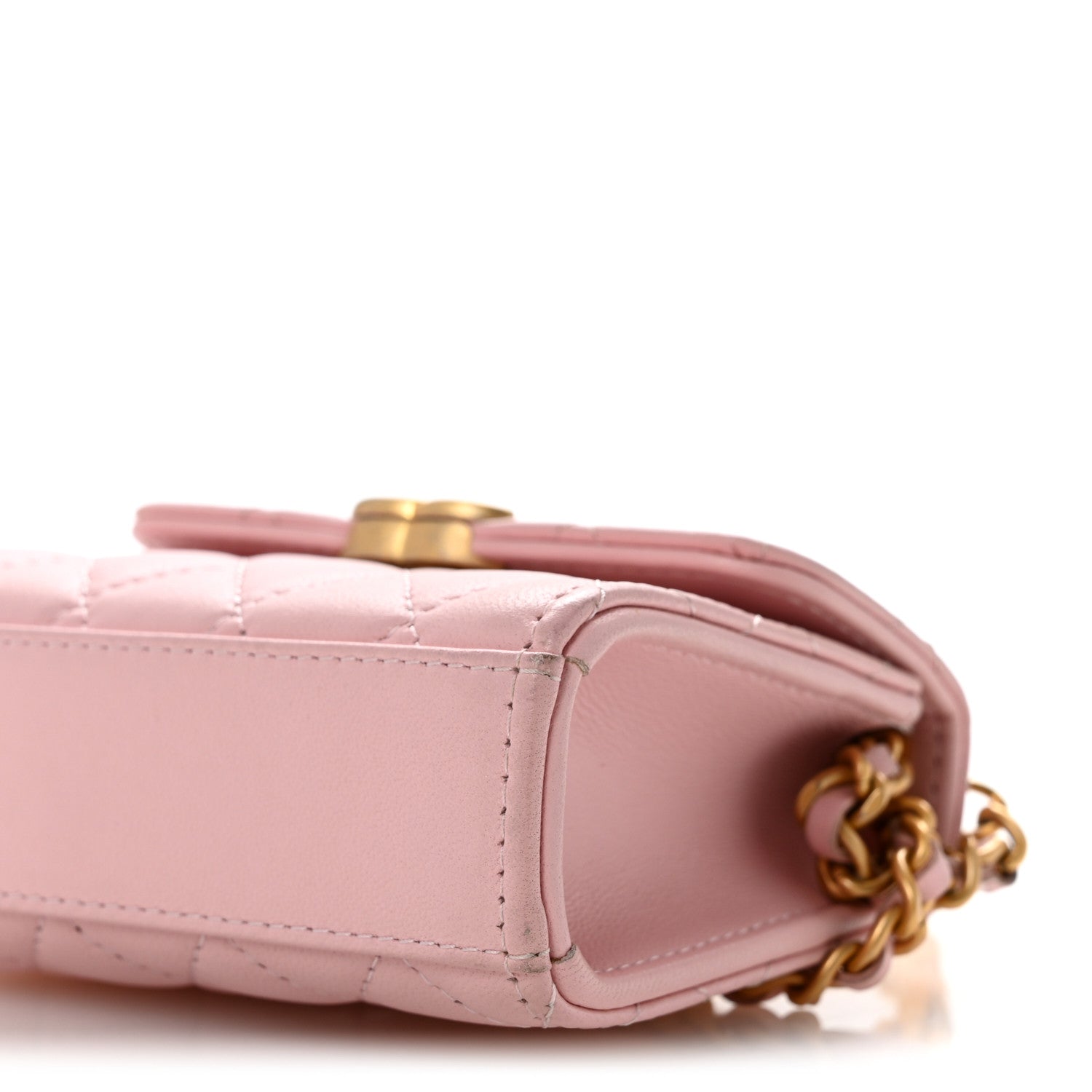Lambskin Enamel Quilted Mini Top Handle Flap Pink