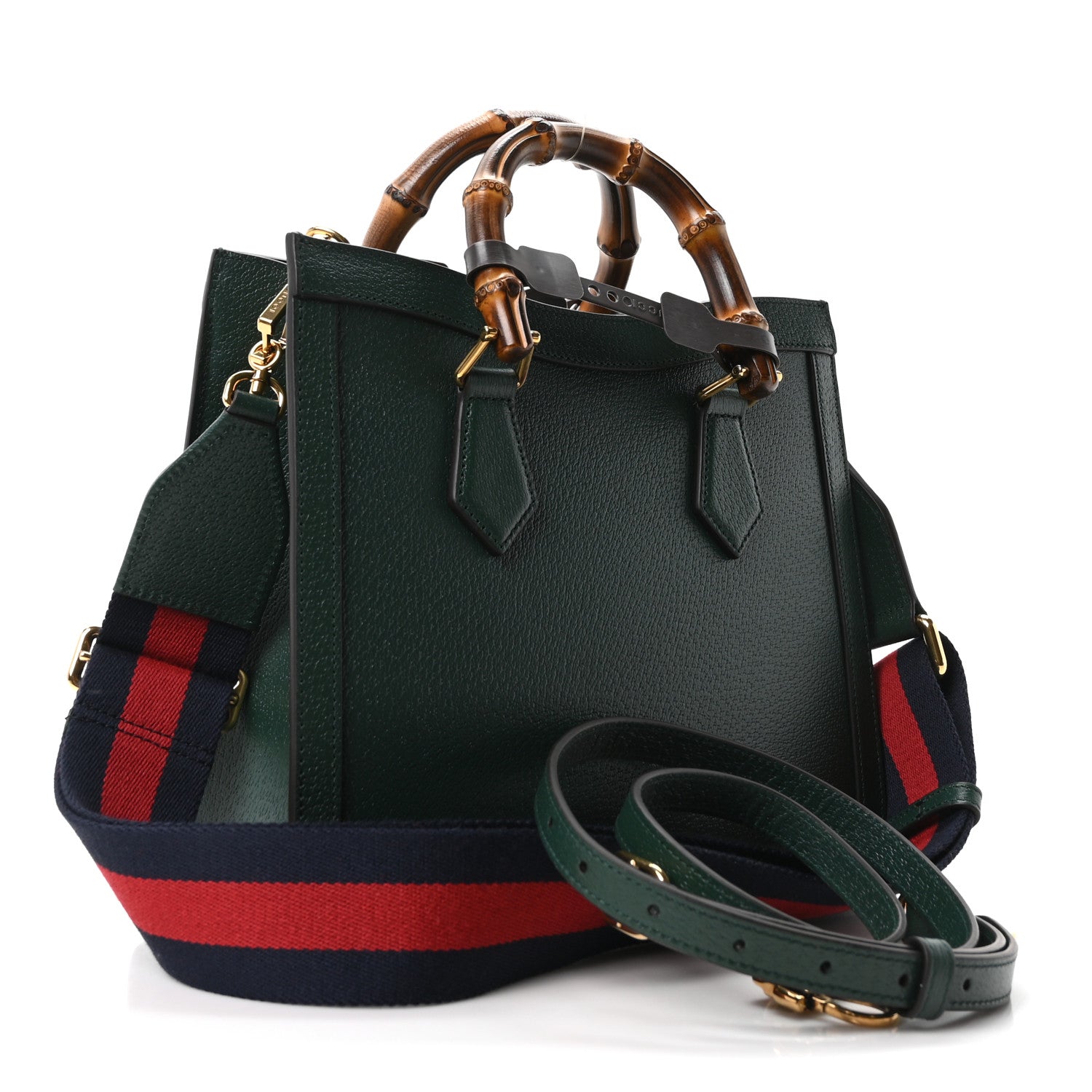 Textured Dollar Calfskin Web Small Diana Tote Bag Vintage Green Powder Pink