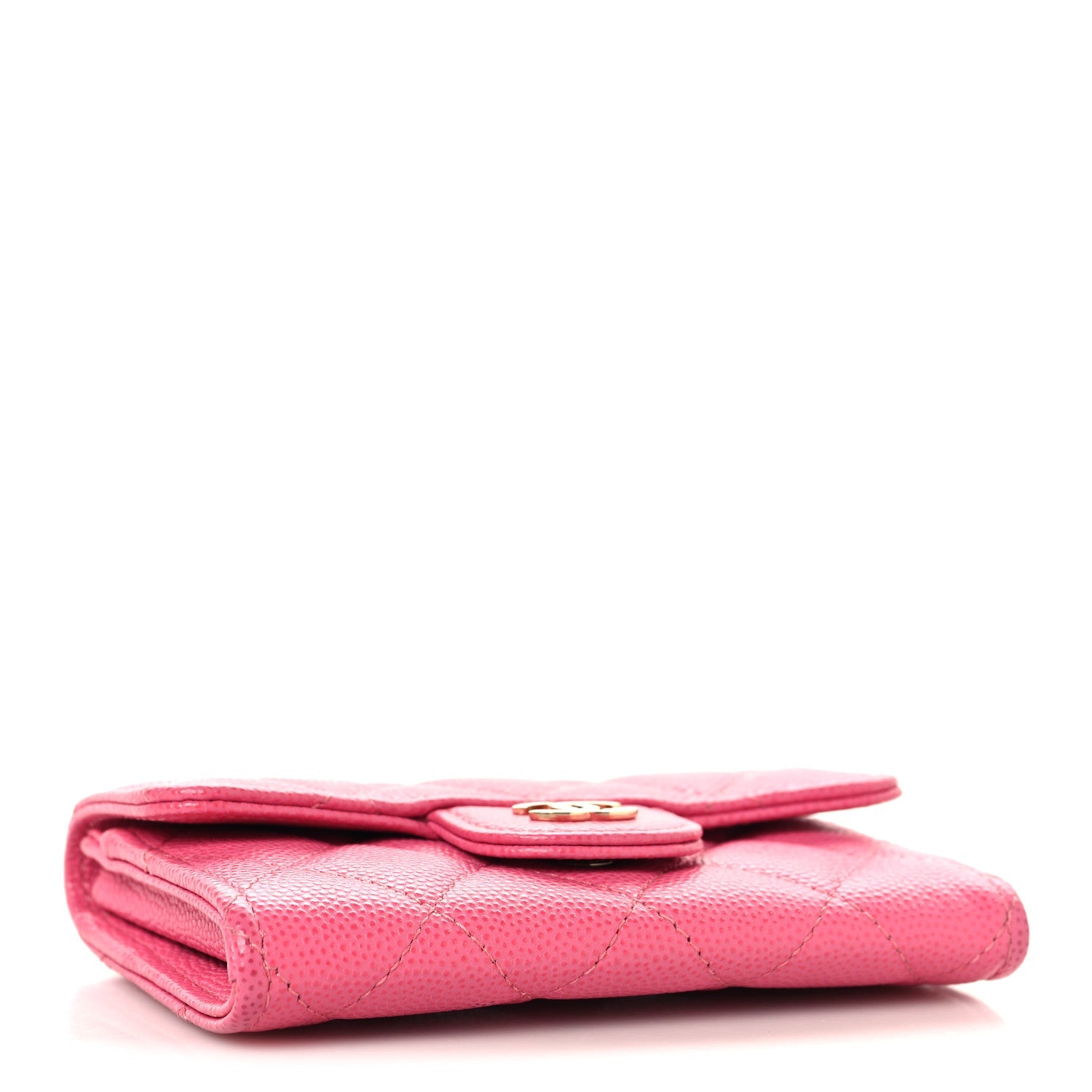 Caviar Quilted Flap Card Holder Wallet Pink
