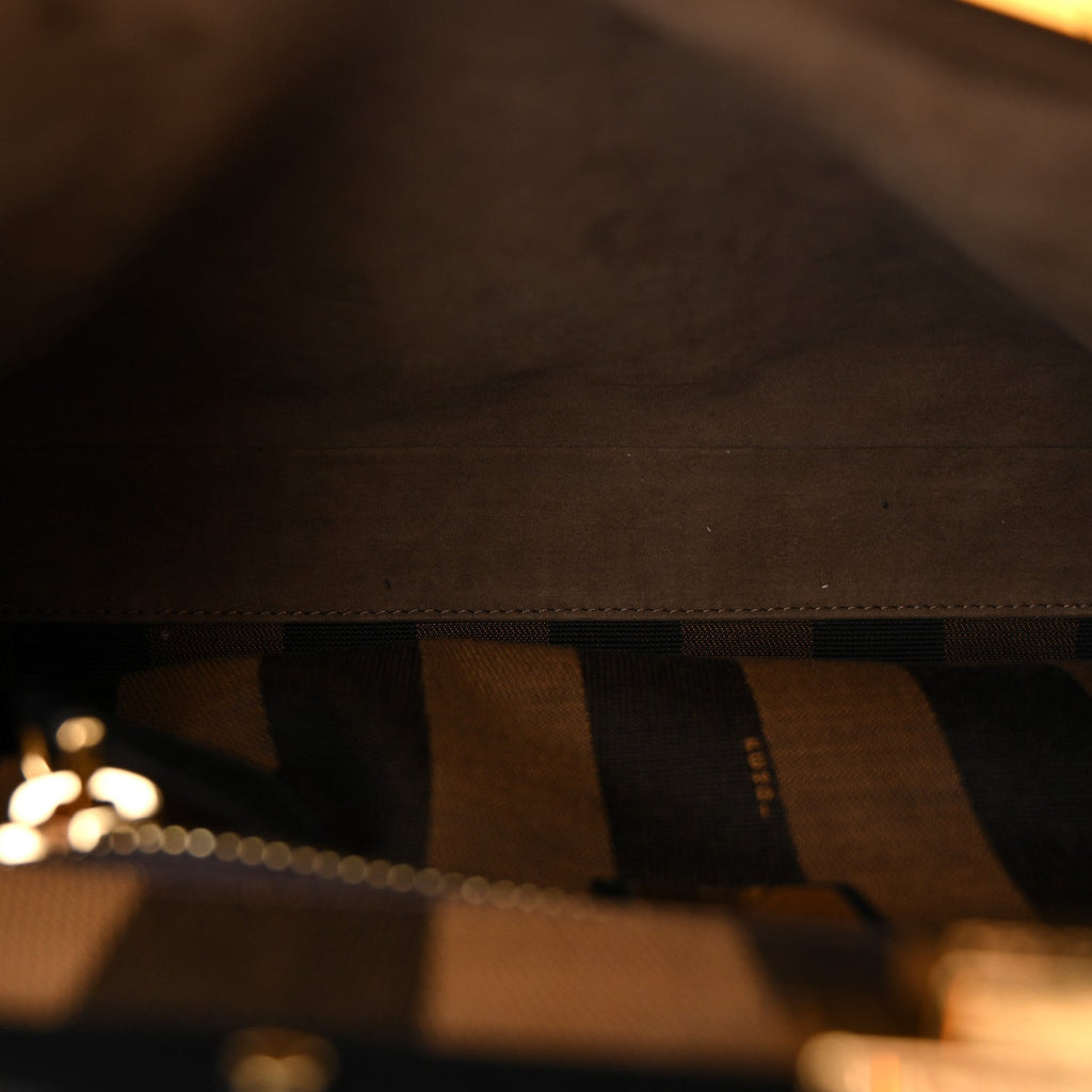 Vitello Morgan Fabric Jacquard Pequin Medium Peekaboo Iconic Satchel Black Tobacco