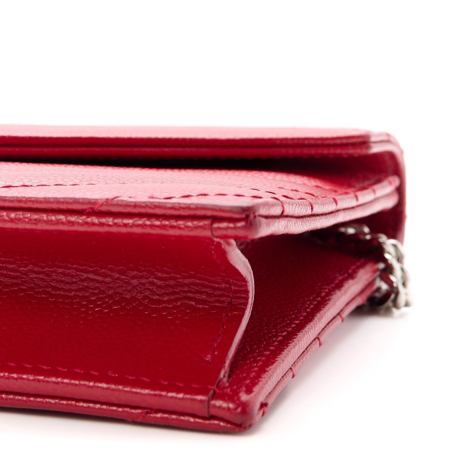 Grain De Poudre Matelasse Chevron Monogram Envelope Chain Wallet New Red