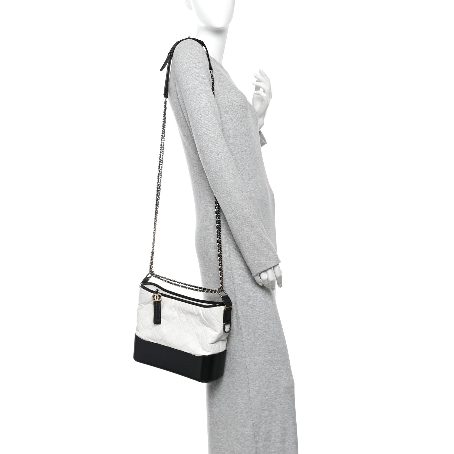 Aged Calfskin Quilted Medium Gabrielle Hobo Black White