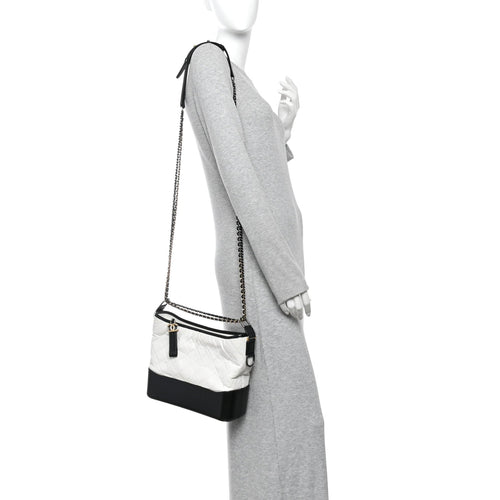 Aged Calfskin Quilted Medium Gabrielle Hobo Black White