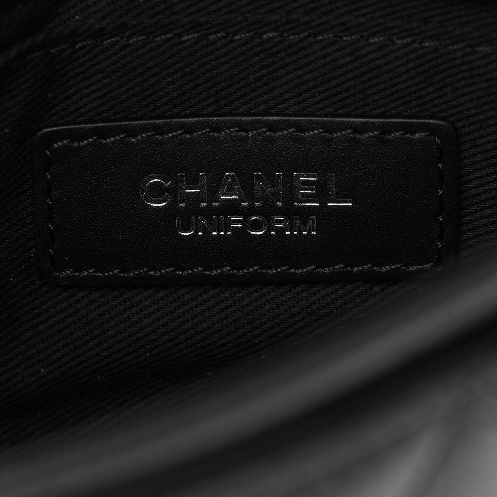 Calfskin Quilted CC Uniform Flap Belt Bag Black