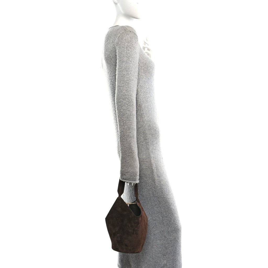 Suede Calfskin Mini Lotus Tote  Dark Brown
