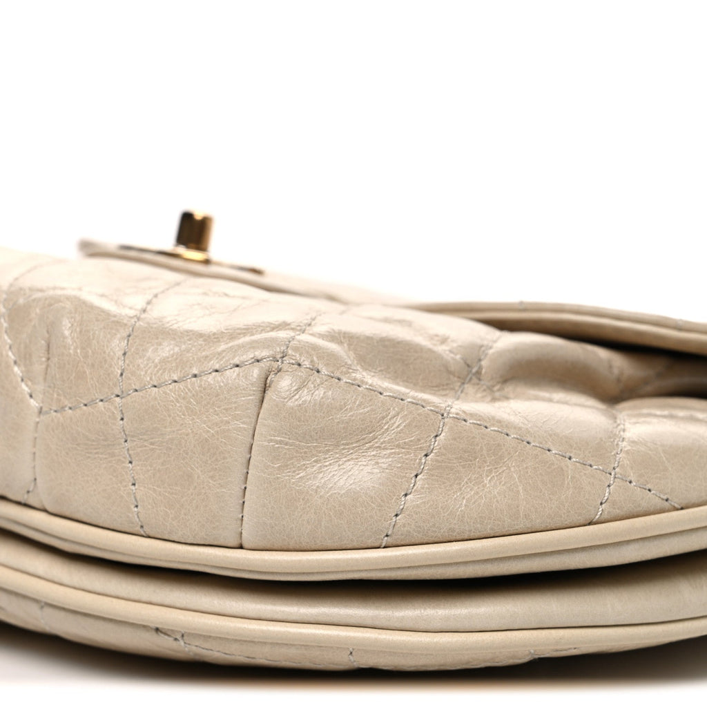 Glazed Calfskin Quilted Medium Bubble CC Flap Beige