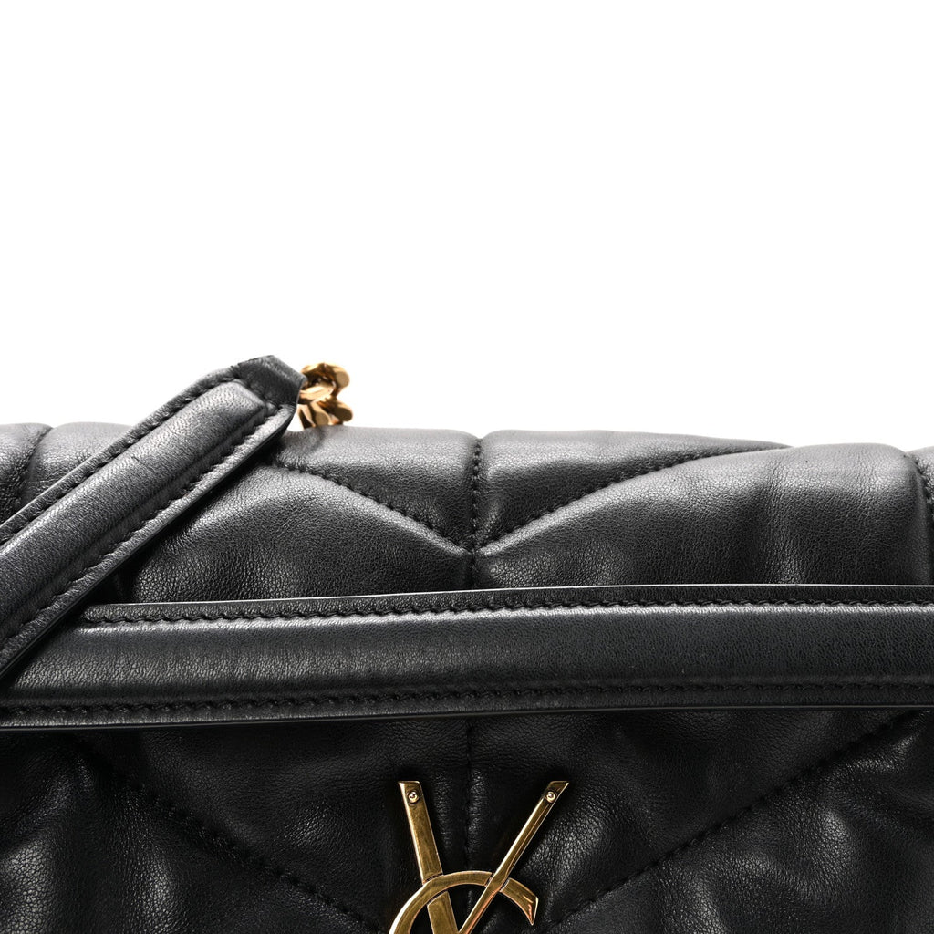 Lambskin Quilted Medium Loulou Puffer Monogram Chain Satchel Black