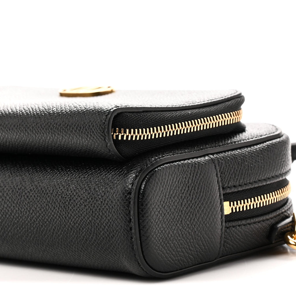 Grained Calfskin Caro Double Pouch Black