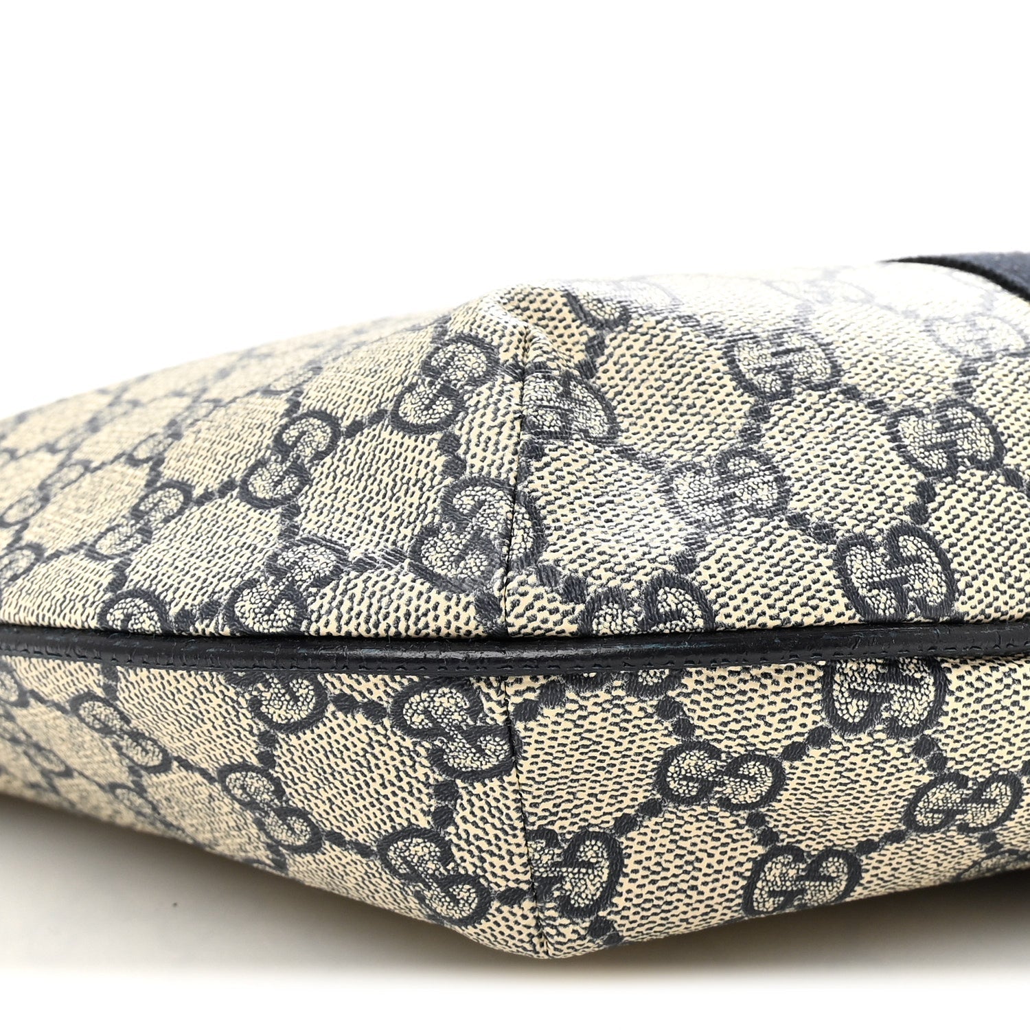 GG Supreme Monogram Textured Dollar Calfskin Web Small Ophidia Half Moon Hobo Beige Blue