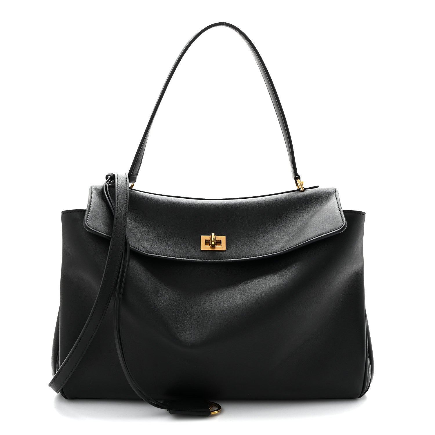 Natural Smooth Calfskin Medium Rodeo Top Handle Handbag Black