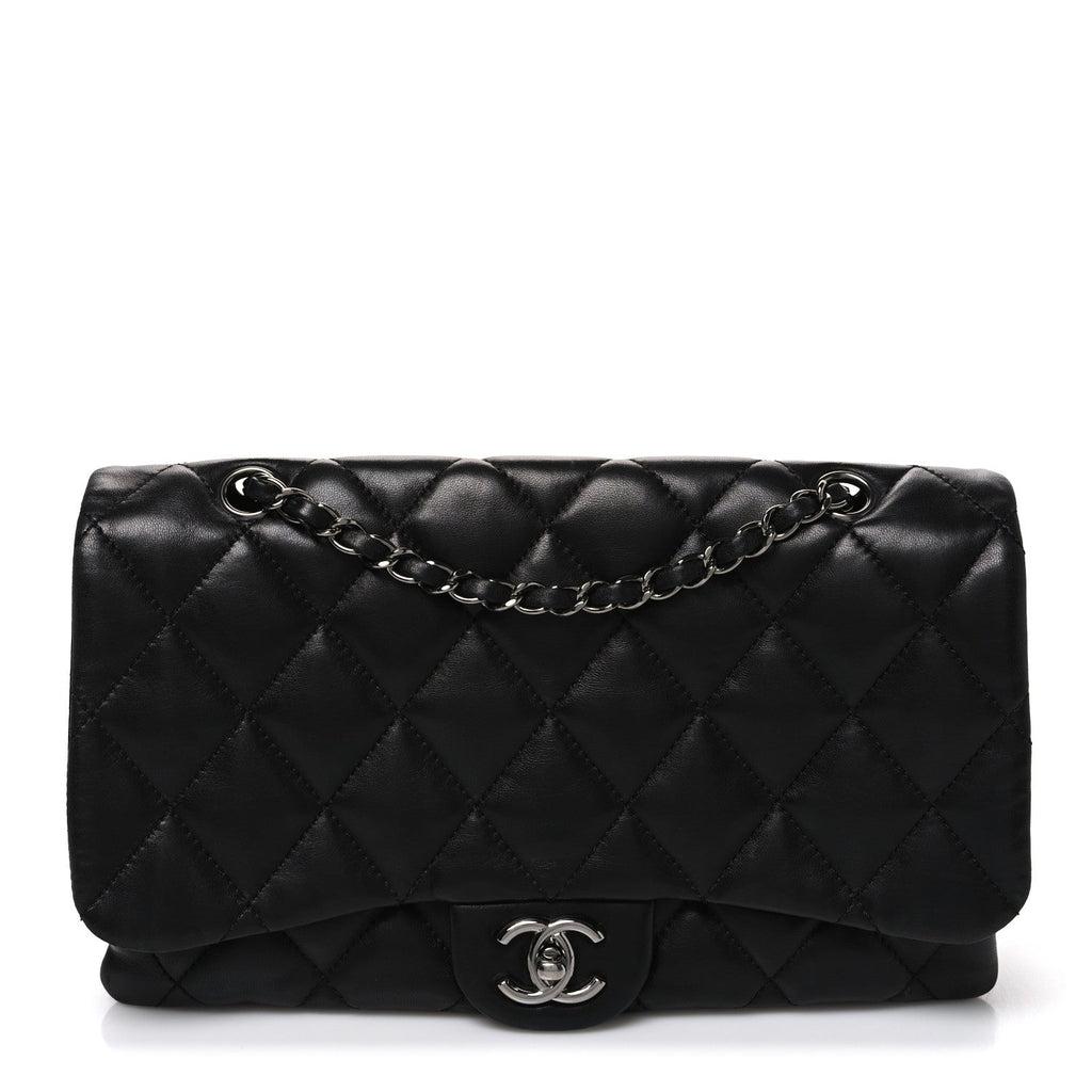 Lambskin Quilted Jumbo 3 Flap Black