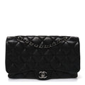 Lambskin Quilted Jumbo 3 Flap Black