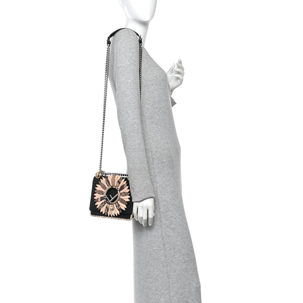 Vitello Century Snakeskin F is Fendi Flower Burst FF Small Kan I Shoulder Bag Black Beige