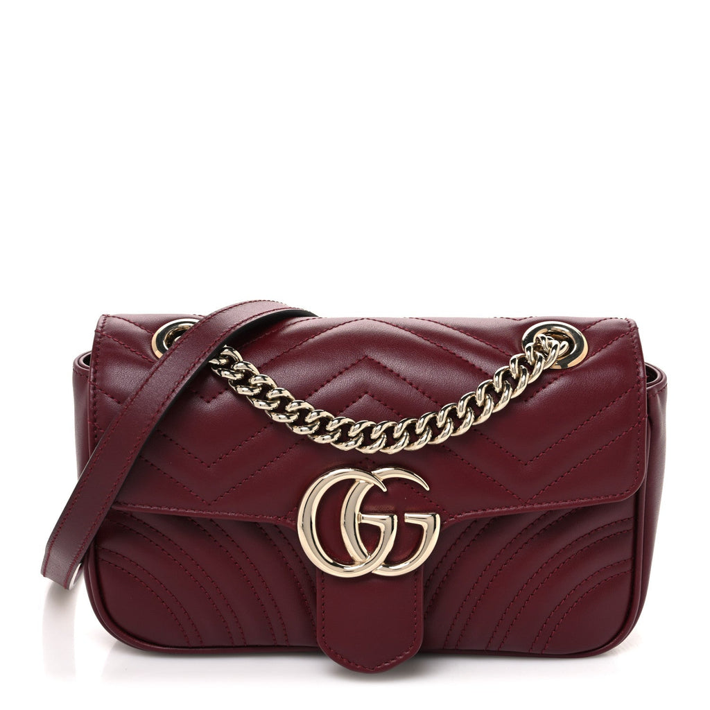 Calfskin Matelasse Mini GG Marmont Shoulder Bag Rosso Ancora