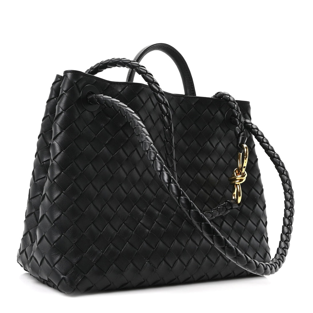Nappa Intrecciato Medium Andiamo Shoulder Bag Black