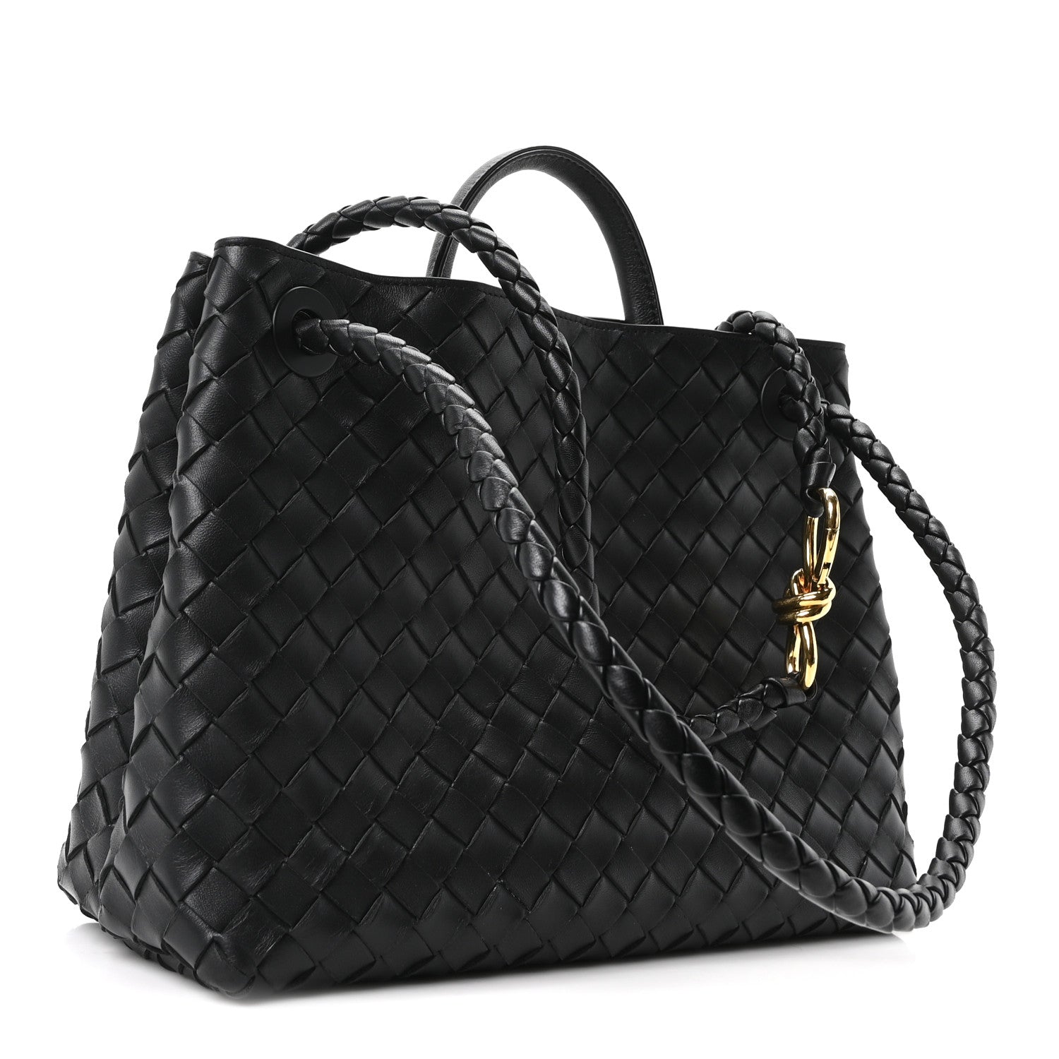 Nappa Intrecciato Medium Andiamo Shoulder Bag Black