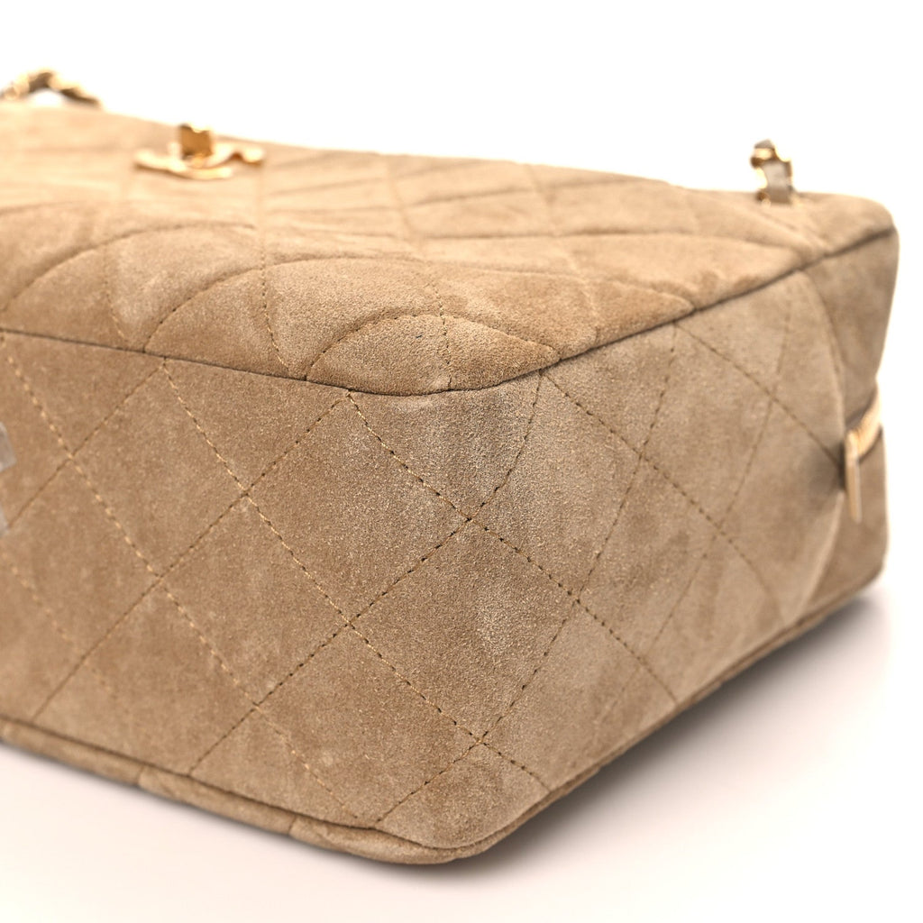 Suede Calfskin Quilted Camerissimo Camera Case Beige