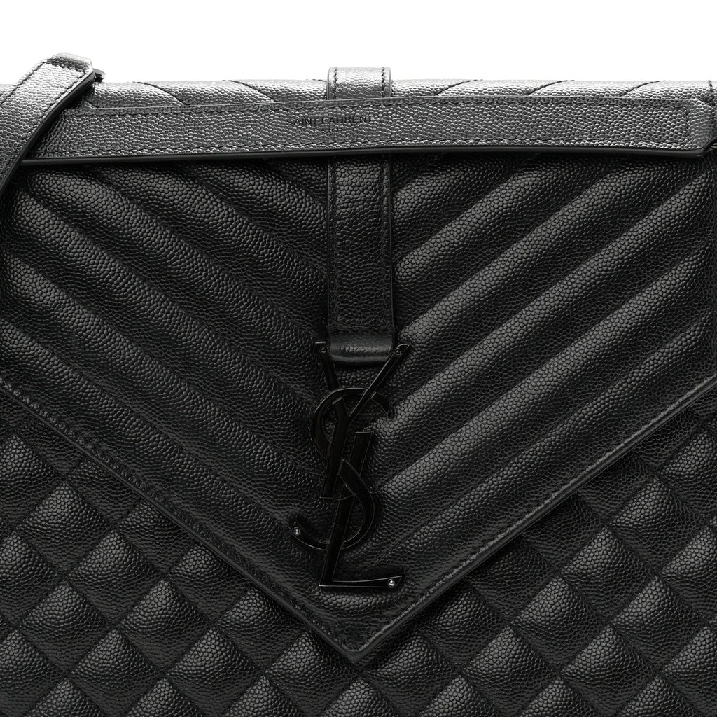 Grain De Poudre Textured Mixed Matelasse Large Triquilt Monogram Monochrome Satchel Black