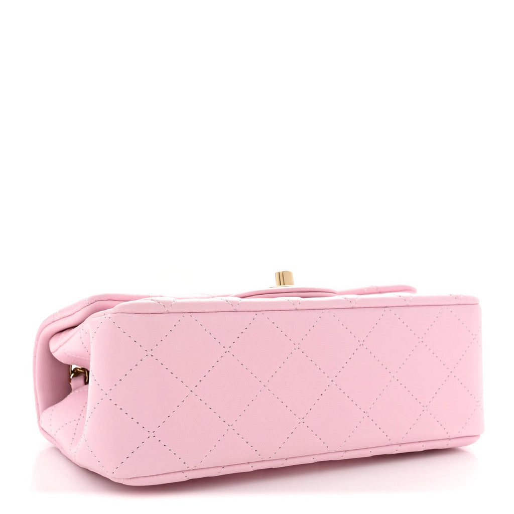 Lambskin Quilted Mini Rectangular Flap Light Pink