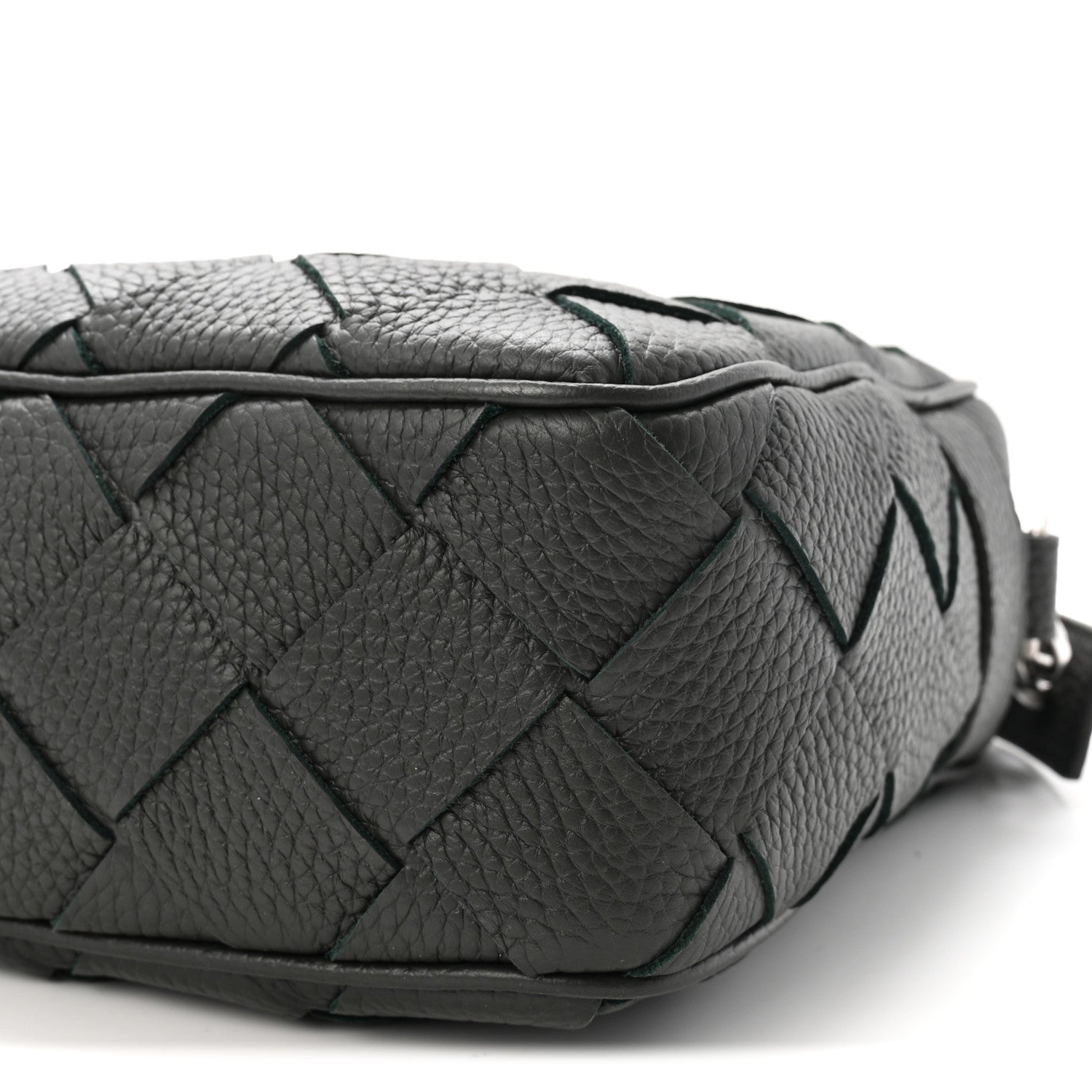 Grained Calfskin Intrecciato Medium Camera Bag Dark Green